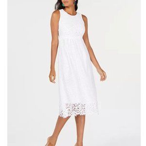 Alfani White Waffle Knit Lace Sleeveless Midi Shift Dress